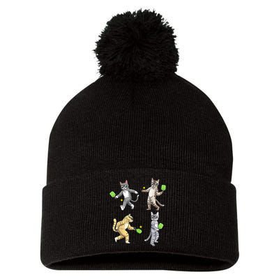 Cats Playing Pickleball Pom Pom 12in Knit Beanie