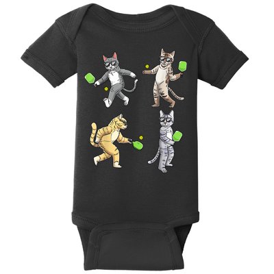 Cats Playing Pickleball Baby Bodysuit