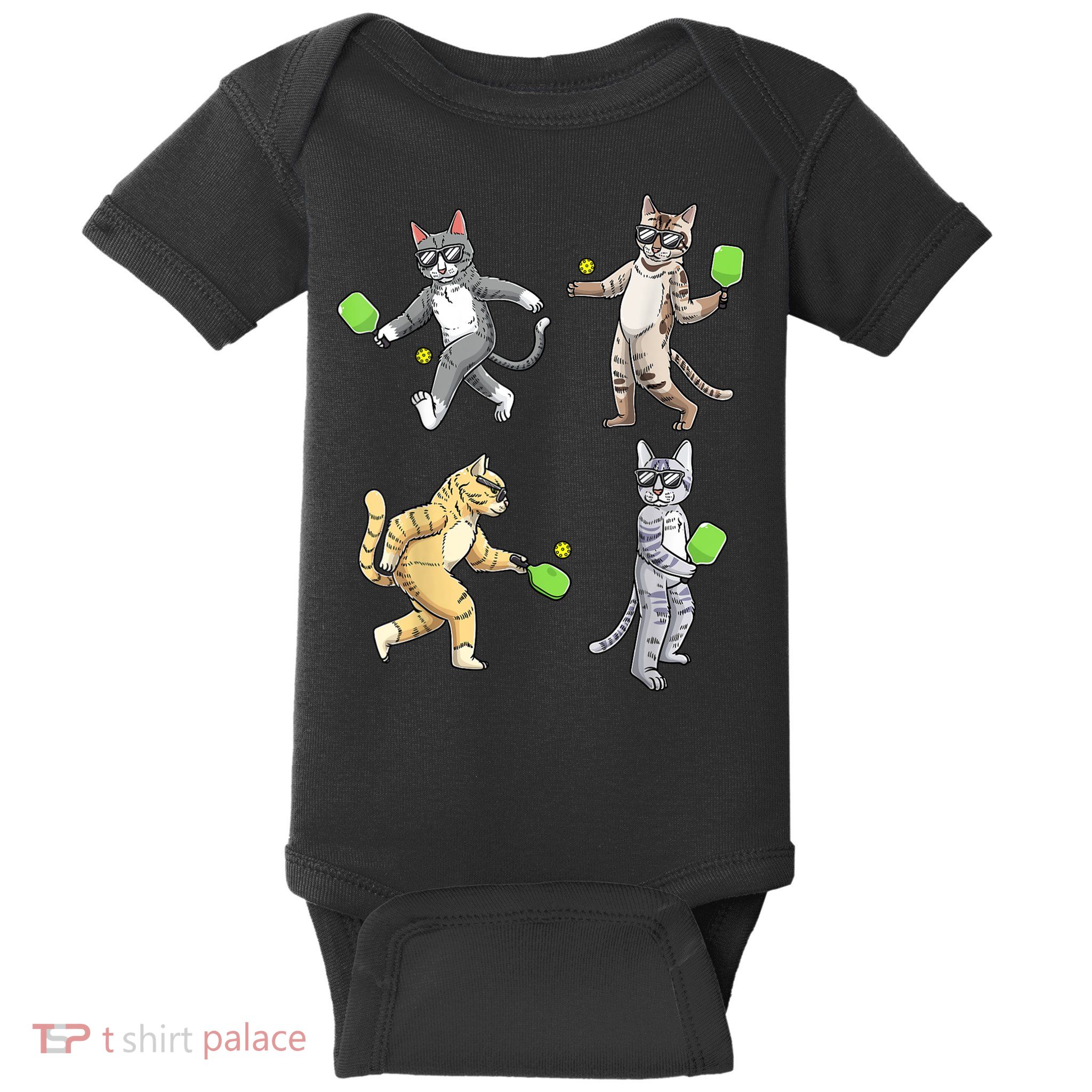 Cats Playing Pickleball Baby Bodysuit