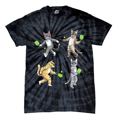 Cats Playing Pickleball Tie-Dye T-Shirt