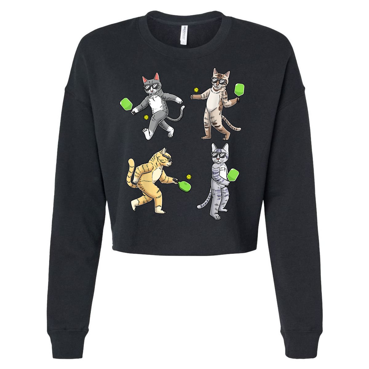 Cats Playing Pickleball Cropped Pullover Crew