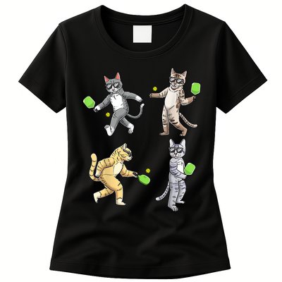 Cats Playing Pickleball Womens T-Shirt