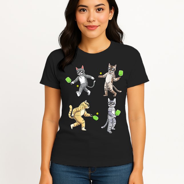 Cats Playing Pickleball Womens T-Shirt