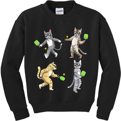 Cats Playing Pickleball Kids Sweatshirt