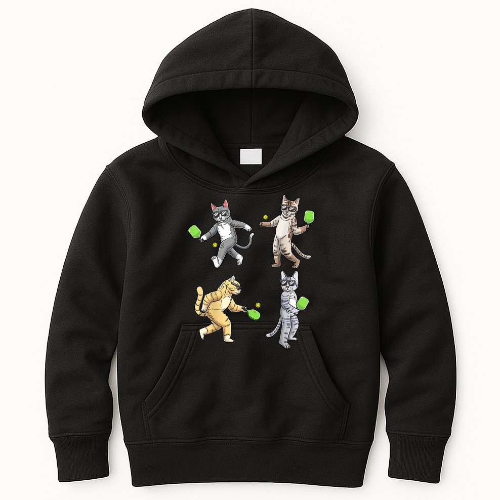 Cats Playing Pickleball Kids Hoodie