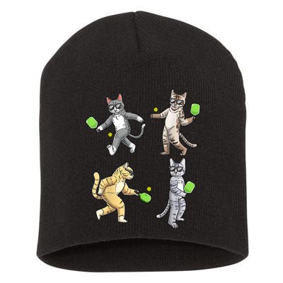 Cats Playing Pickleball Short Acrylic Beanie