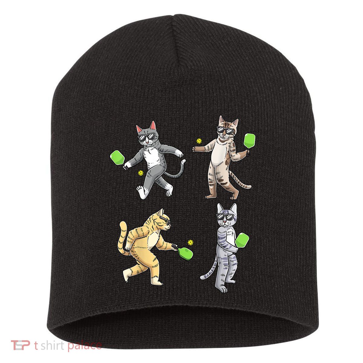 Cats Playing Pickleball Short Acrylic Beanie