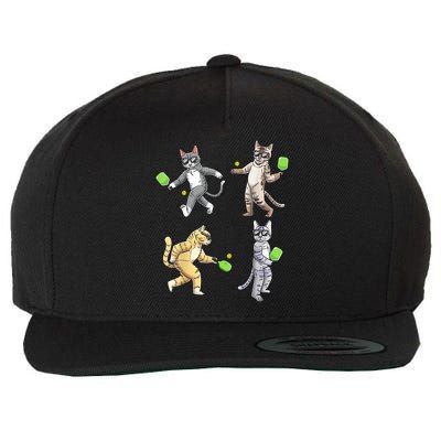 Cats Playing Pickleball Wool Snapback Cap