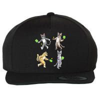 Cats Playing Pickleball Wool Snapback Cap