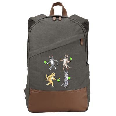 Cats Playing Pickleball Cotton Canvas Backpack