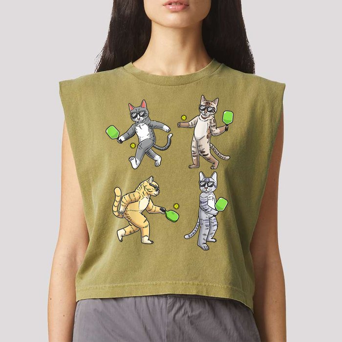 Cats Playing Pickleball Garment-Dyed Women's Muscle Tee