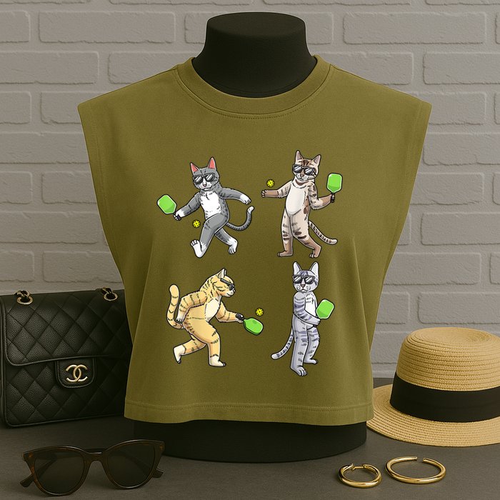 Cats Playing Pickleball Garment-Dyed Women's Muscle Tee