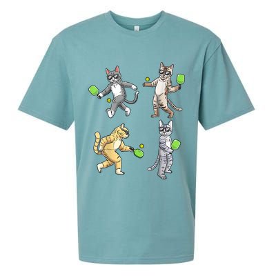 Cats Playing Pickleball Sueded Cloud Jersey T-Shirt