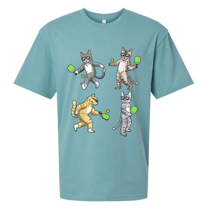 Cats Playing Pickleball Sueded Cloud Jersey T-Shirt