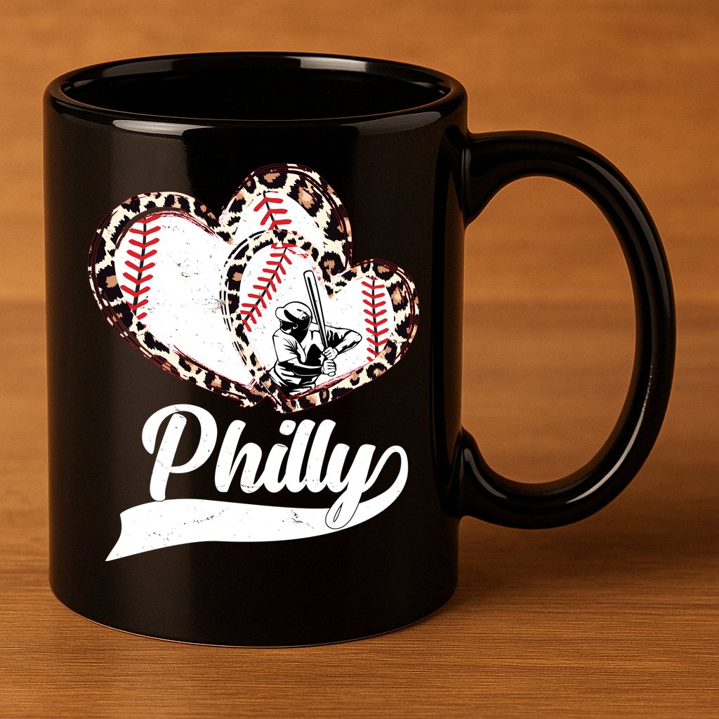 Cute Philly Philadelphia Baseball Hearts 11oz C Handle Ceramic Mug