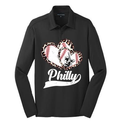 Cute Philly Philadelphia Baseball Hearts Silk Touch Performance Long Sleeve Polo