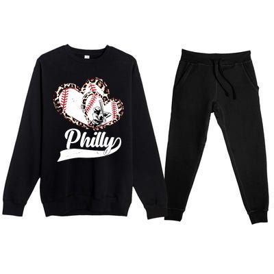 Cute Philly Philadelphia Baseball Hearts Premium Crewneck Sweatsuit Set