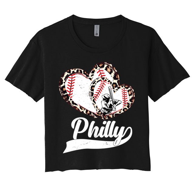 Cute Philly Philadelphia Baseball Hearts Crop Top