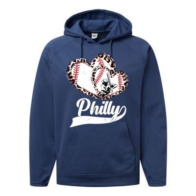 Cute Philly Philadelphia Baseball Hearts Performance Fleece Hoodie