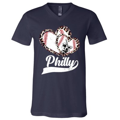 Cute Philly Philadelphia Baseball Hearts V-Neck T-Shirt