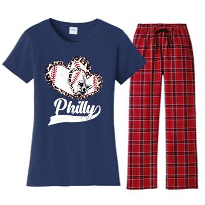 Cute Philly Philadelphia Baseball Hearts Women's Flannel Pajama Set