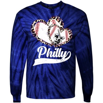 Cute Philly Philadelphia Baseball Hearts Tie-Dye Long Sleeve Shirt