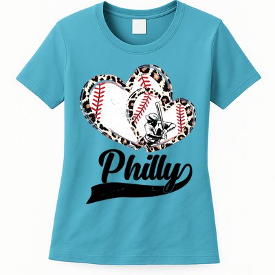 Cute Philly Philadelphia Baseball Hearts Womens T-Shirt