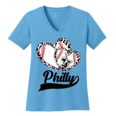Cute Philly Philadelphia Baseball Hearts Women's V-Neck T-Shirt