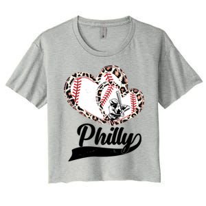 Cute Philly Philadelphia Baseball Hearts Women's Crop Top Tee