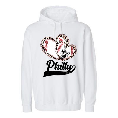 Cute Philly Philadelphia Baseball Hearts Garment-Dyed Fleece Hoodie