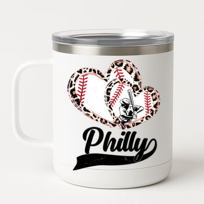 Cute Philly Philadelphia Baseball Hearts 12 oz Stainless Steel Tumbler Cup