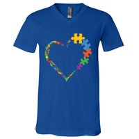 Colorful Puzzle Pieces Autism Awareness Autism Heart Gift V-Neck T-Shirt