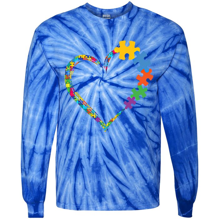 Colorful Puzzle Pieces Autism Awareness Autism Heart Gift Tie-Dye Long Sleeve Shirt