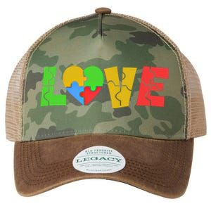 Colorful Puzzle Pieces Autism Awareness Coloured Love Heart Cool Gift Legacy Tie Dye Trucker Hat