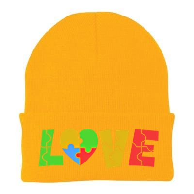 Colorful Puzzle Pieces Autism Awareness Coloured Love Heart Cool Gift Knit Cap Winter Beanie