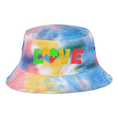 Colorful Puzzle Pieces Autism Awareness Coloured Love Heart Cool Gift Tie Dye Newport Bucket Hat