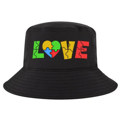 Colorful Puzzle Pieces Autism Awareness Coloured Love Heart Cool Gift Cool Comfort Performance Bucket Hat