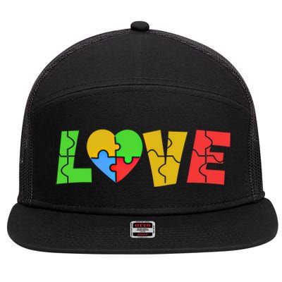 Colorful Puzzle Pieces Autism Awareness Coloured Love Heart Cool Gift 7 Panel Mesh Trucker Snapback Hat