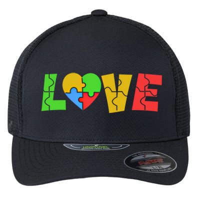 Colorful Puzzle Pieces Autism Awareness Coloured Love Heart Cool Gift Flexfit Unipanel Trucker Cap