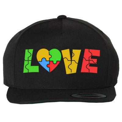 Colorful Puzzle Pieces Autism Awareness Coloured Love Heart Cool Gift Wool Snapback Cap