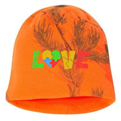 Colorful Puzzle Pieces Autism Awareness Coloured Love Heart Cool Gift Kati - Camo Knit Beanie