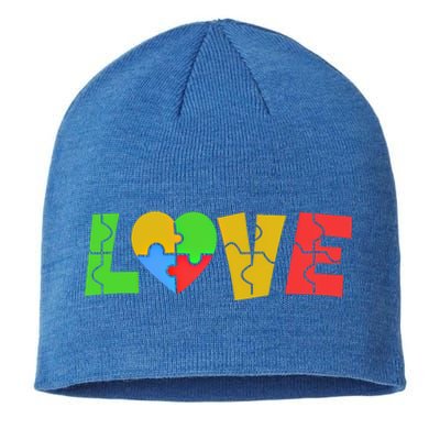 Colorful Puzzle Pieces Autism Awareness Coloured Love Heart Cool Gift Sustainable Beanie