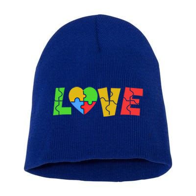 Colorful Puzzle Pieces Autism Awareness Coloured Love Heart Cool Gift Short Acrylic Beanie