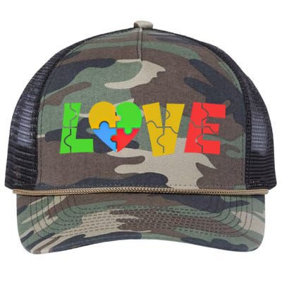 Colorful Puzzle Pieces Autism Awareness Coloured Love Heart Cool Gift Retro Rope Trucker Hat Cap