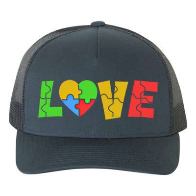 Colorful Puzzle Pieces Autism Awareness Coloured Love Heart Cool Gift Yupoong Adult 5-Panel Trucker Hat