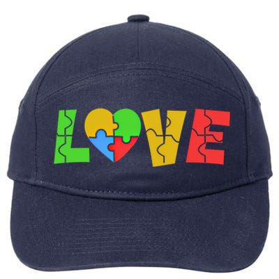 Colorful Puzzle Pieces Autism Awareness Coloured Love Heart Cool Gift 7-Panel Snapback Hat