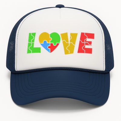 Colorful Puzzle Pieces Autism Awareness Coloured Love Heart Cool Gift Trucker Hat