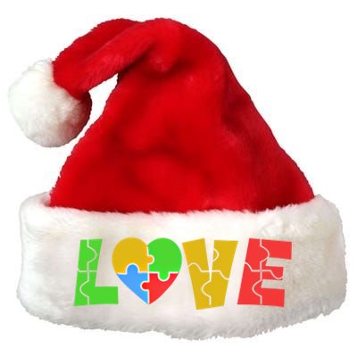 Colorful Puzzle Pieces Autism Awareness Coloured Love Heart Cool Gift Premium Christmas Santa Hat