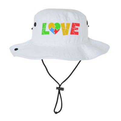 Colorful Puzzle Pieces Autism Awareness Coloured Love Heart Cool Gift Legacy Cool Fit Booney Bucket Hat