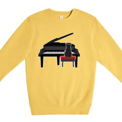 Cat Playing Piano Music Lover Funny Premium Crewneck Sweatshirt